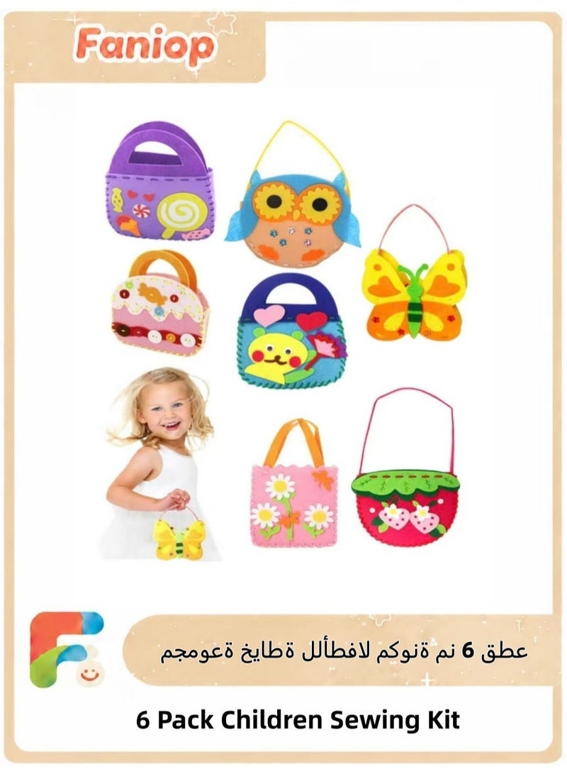 Faniop 6 Pack Children Sewing Kit, Childrens Sewing Kits for Beginners, Kids Beginners Felt Craft Kit, Fabric DIY Crafts Handbag (6 Patterns) - Image 1