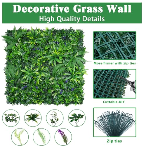 Yangrass 16pcs 20''x20'' Grass Wall Panels, Artificial Hedge Panels Greenery Wall, UV Protected Faux Grass Backdrop Privacy Fence Screen, Greenery Wall for Outdoor Indoor Garden Birthday Wedding Decor - Image 3