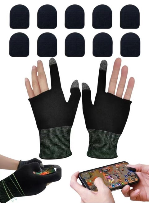 1 Pairs E-Sports Gaming Gloves ＋ 20 PCS Mobile Esports Game Finger Stickers,Gaming Finger Sleeves,PUBG Mobile Phone Games Accessories
