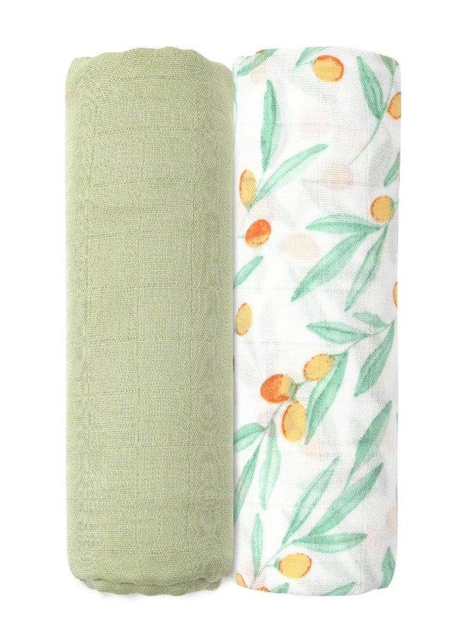CoolaPeach Muslin Swaddle Blankets for Newborns,2 Pack Baby Boys Girls Receiving Blankets Large 43X47 Inches Muslin Burp Cloths,Breathable Soft Swaddle Wrap Baby Essentials(Fruit) - Image 1
