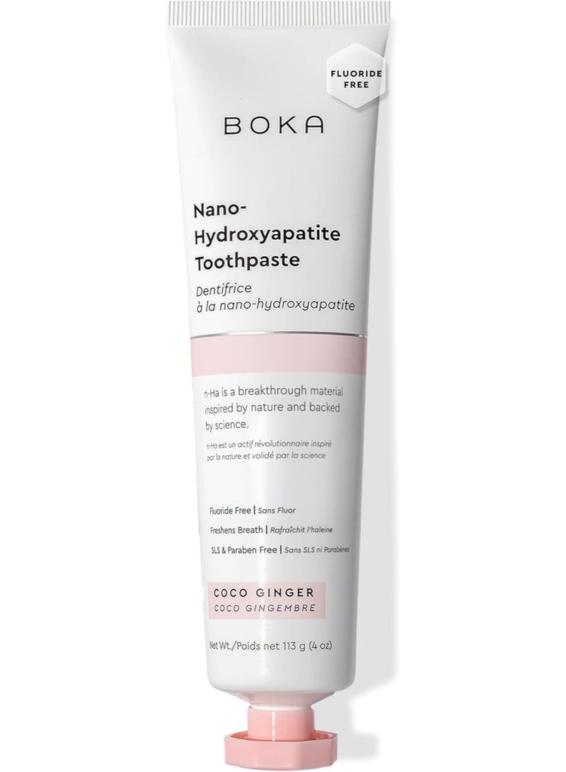 Boka Fluoride Free Toothpaste Nano Hydroxyapatite, Helps Remineralize, Appropriate for Sensitive Teeth, Whitening - for Adult, Kids Oral Care - Coco Ginger Flavor, 4 Fl Oz 1 Pk - US Manufactured