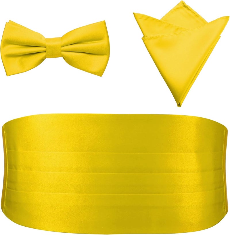 pensee Mens Formal Solid Pre-tied Bow Tie & Pocket Square & Cummerbund Set - Image 1