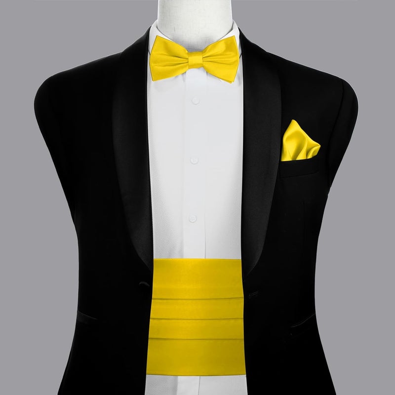 pensee Mens Formal Solid Pre-tied Bow Tie & Pocket Square & Cummerbund Set - Image 2