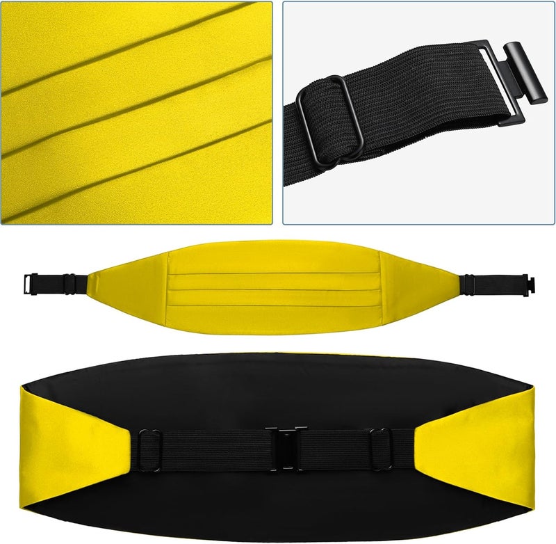 pensee Mens Formal Solid Pre-tied Bow Tie & Pocket Square & Cummerbund Set - Image 4