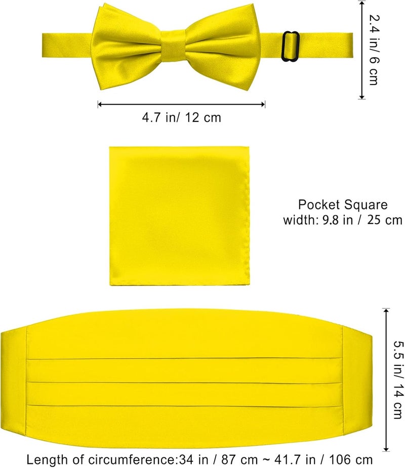 pensee Mens Formal Solid Pre-tied Bow Tie & Pocket Square & Cummerbund Set - Image 3