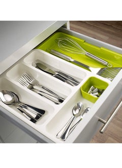 Generic Expandable Plastic Cutlery Storage Tray And Organizer Green/White  - Image 3