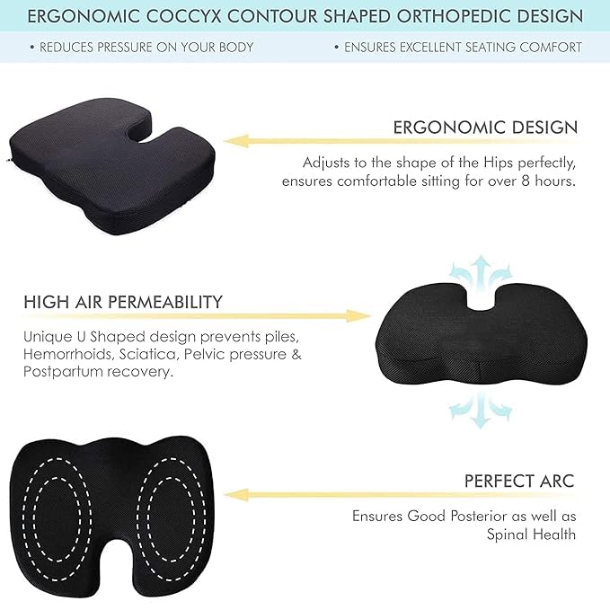 EASEFIT EASEFIT Pro Ergonomic Seat Cushion for Tailbone Hip Coccyx Sciatica Pain Relief HighDensity HiPer Foam Contoured Support for Office Home and Desk Chairs Premium Comfort Durability  - Image 4