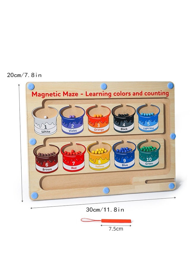 فن كوخ لوحة متاهة مغناطيسية للألوان والأرقام | ألعاب مونتيسوري للأطفال بعمر 3 سنوات مع خرز مغناطيسي، ألعاب خشبية لتنمية المهارات الحركية الدقيقة للأطفال الصغار من عمر 3 سنوات فما فوق، ألعاب تعليمية مغناطيسية للأطفال من عمر 3 سنوات فما فوق - Image 1