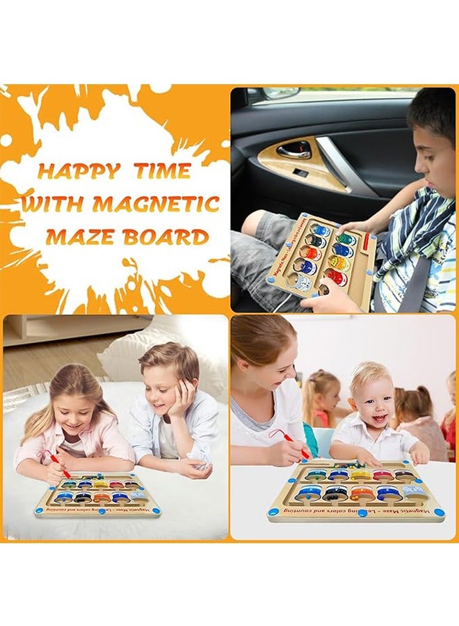 فن كوخ لوحة متاهة مغناطيسية للألوان والأرقام | ألعاب مونتيسوري للأطفال بعمر 3 سنوات مع خرز مغناطيسي، ألعاب خشبية لتنمية المهارات الحركية الدقيقة للأطفال الصغار من عمر 3 سنوات فما فوق، ألعاب تعليمية مغناطيسية للأطفال من عمر 3 سنوات فما فوق - Image 4