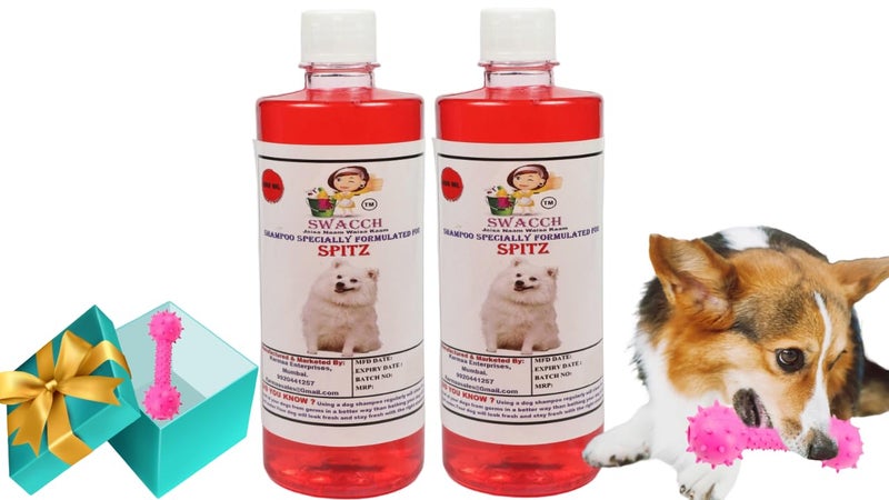 swacch Spitz Dog Shampoo + Dumbbell Toy I Durable Rubber Dog Toy for Chewing I Playing,Teeth Cleaning & Training Toy I Combo Pack I 500ml Pack of 2 Strawberry - Image 1
