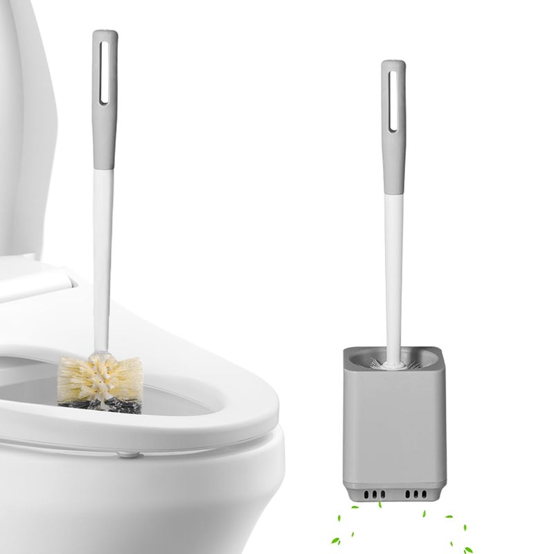 Supvox® Toilet Cleaning Brush with Drip Holder, Round Head Nylon Bristles, Deep Cleaning Scrubber for Toilets, Bathroom Floors & Tiles, Durable Plastic, White - Image 1