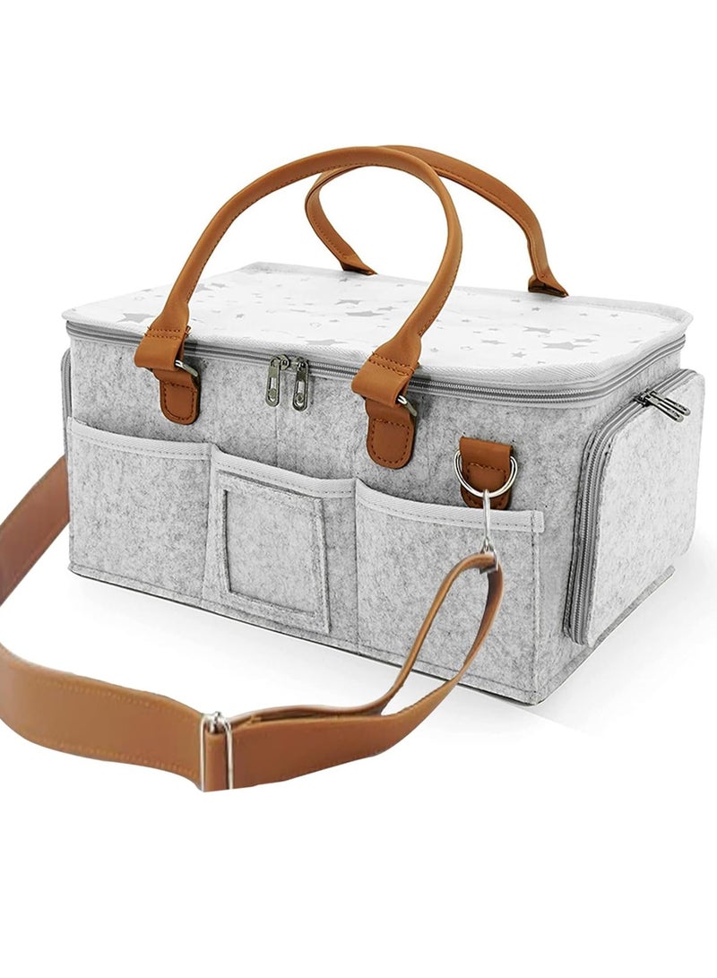 Gonice Portable Diaper Caddy Bag, Baby Diaper Bag with Zipper Roll Lid and Removable Dividers, Diaper Bag With Shoulder Strap & Leather Handle, Travel-Friendly Baby Caddy for Infant Essentials (A) - Image 1