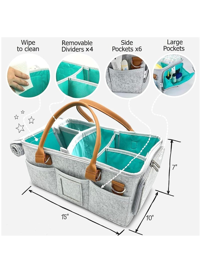 Gonice Portable Diaper Caddy Bag, Baby Diaper Bag with Zipper Roll Lid and Removable Dividers, Diaper Bag With Shoulder Strap & Leather Handle, Travel-Friendly Baby Caddy for Infant Essentials (A) - Image 2