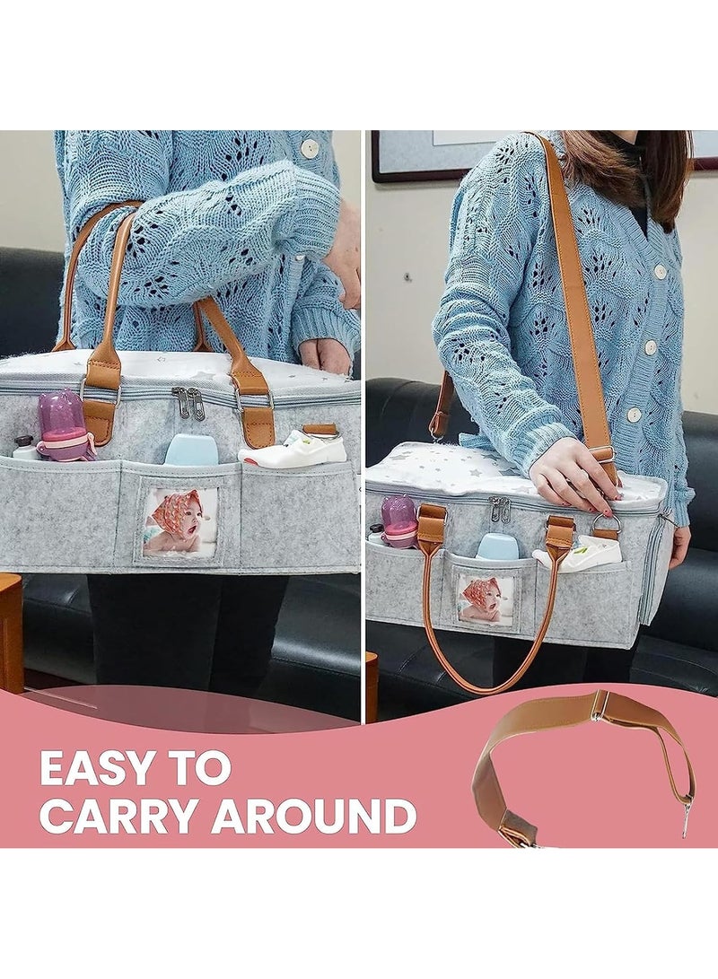 Gonice Portable Diaper Caddy Bag, Baby Diaper Bag with Zipper Roll Lid and Removable Dividers, Diaper Bag With Shoulder Strap & Leather Handle, Travel-Friendly Baby Caddy for Infant Essentials (A) - Image 3