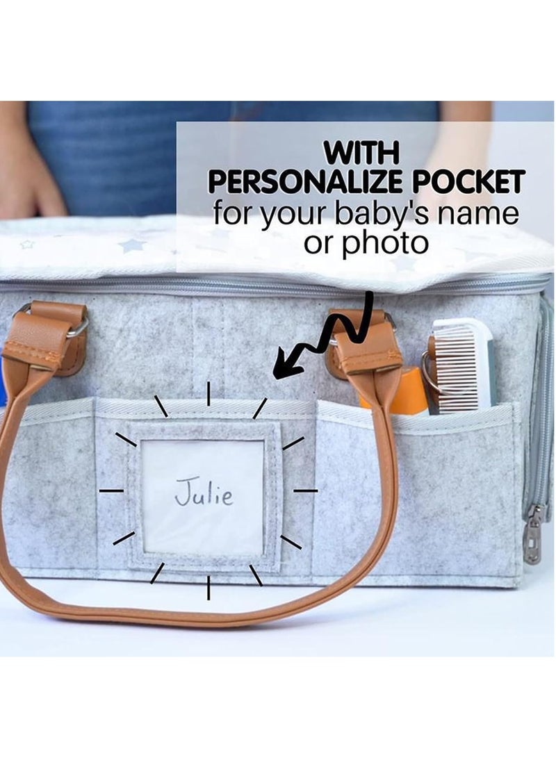 Gonice Portable Diaper Caddy Bag, Baby Diaper Bag with Zipper Roll Lid and Removable Dividers, Diaper Bag With Shoulder Strap & Leather Handle, Travel-Friendly Baby Caddy for Infant Essentials (A) - Image 5