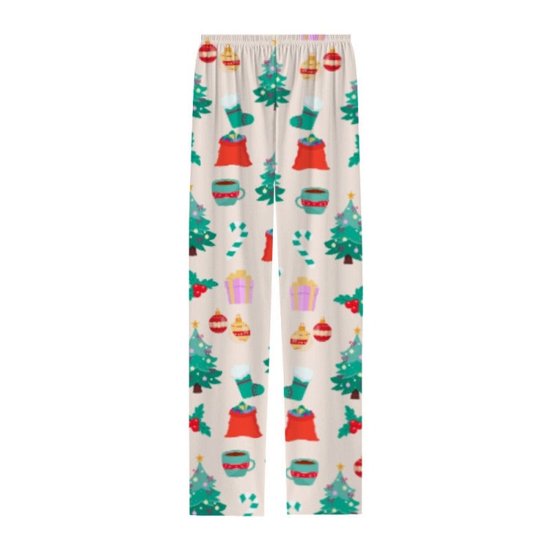 2026 European and American Style Cotton-Like 3D Printed Striped Pants - Comfortable Breathable Home Sleepwear for Christmas