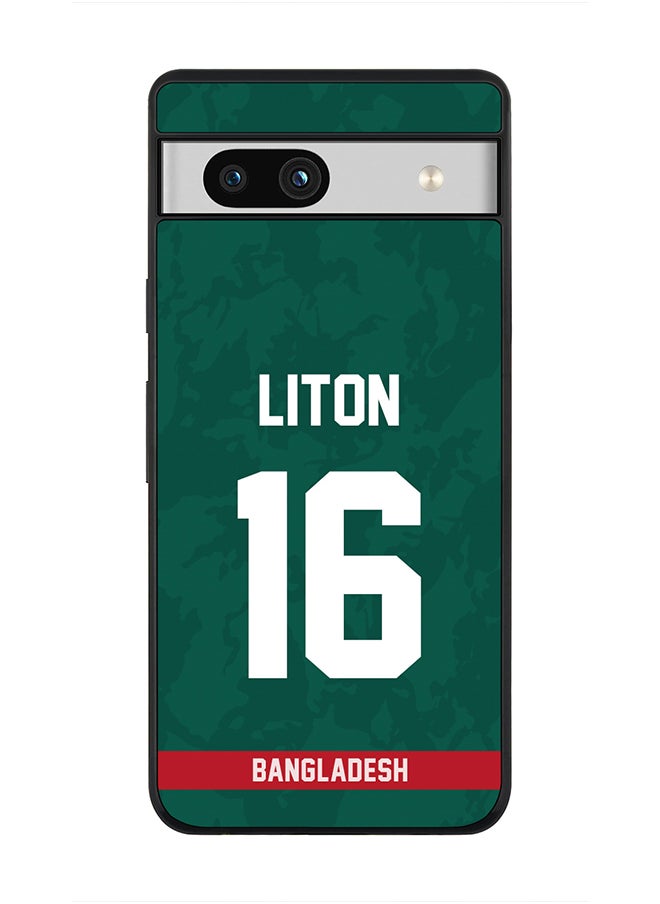 Cover for Google Pixel 7a 5G Case , Rugged Black Slim fit Soft Flexible Thin Protective Phone Cases - Player Name - Liton Das, Jersey Number- 16