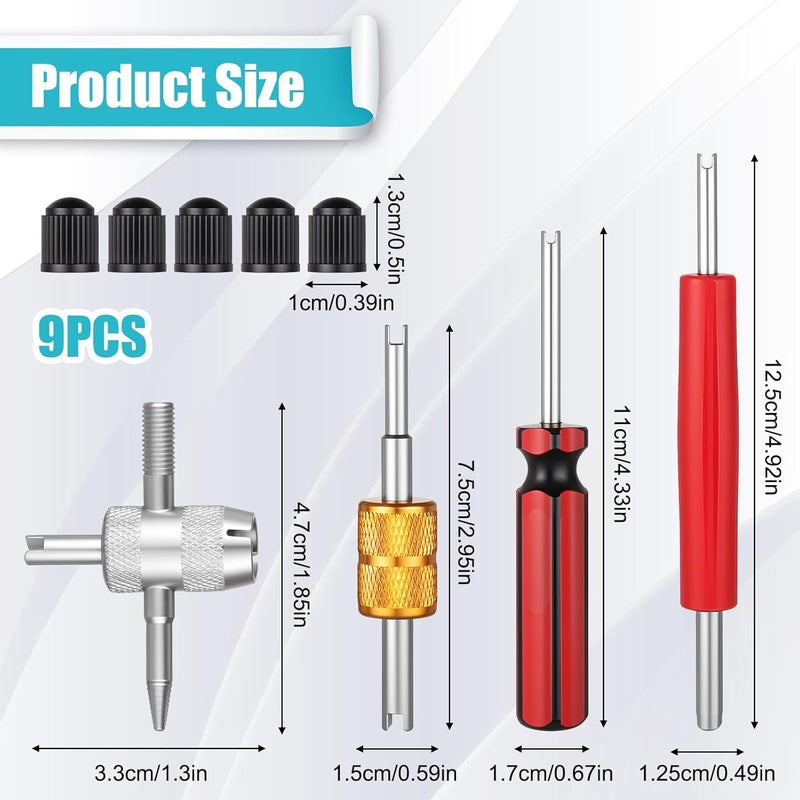 Bruislard 9Pcs Valve Core Removal Tool Spool Removal and Installation Tool Dual & Single Head Tire Valve Stem Tools 4-Way Valves Stem Wrench Extractor Multi Function for Car Truck Air Conditioner with Dust Caps - Image 2