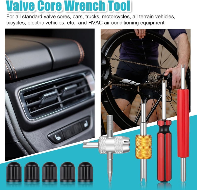 Bruislard 9Pcs Valve Core Removal Tool Spool Removal and Installation Tool Dual & Single Head Tire Valve Stem Tools 4-Way Valves Stem Wrench Extractor Multi Function for Car Truck Air Conditioner with Dust Caps - Image 5