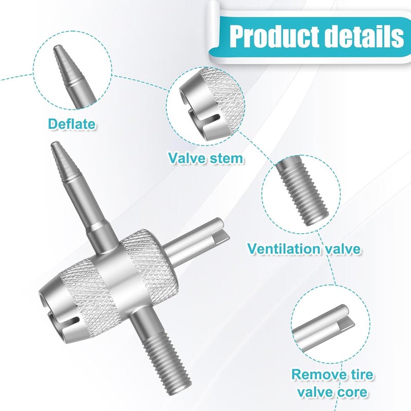 Bruislard 9Pcs Valve Core Removal Tool Spool Removal and Installation Tool Dual & Single Head Tire Valve Stem Tools 4-Way Valves Stem Wrench Extractor Multi Function for Car Truck Air Conditioner with Dust Caps - Image 3