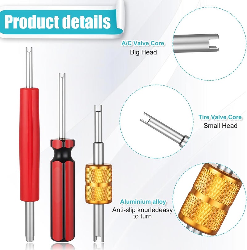 Bruislard 9Pcs Valve Core Removal Tool Spool Removal and Installation Tool Dual & Single Head Tire Valve Stem Tools 4-Way Valves Stem Wrench Extractor Multi Function for Car Truck Air Conditioner with Dust Caps - Image 4