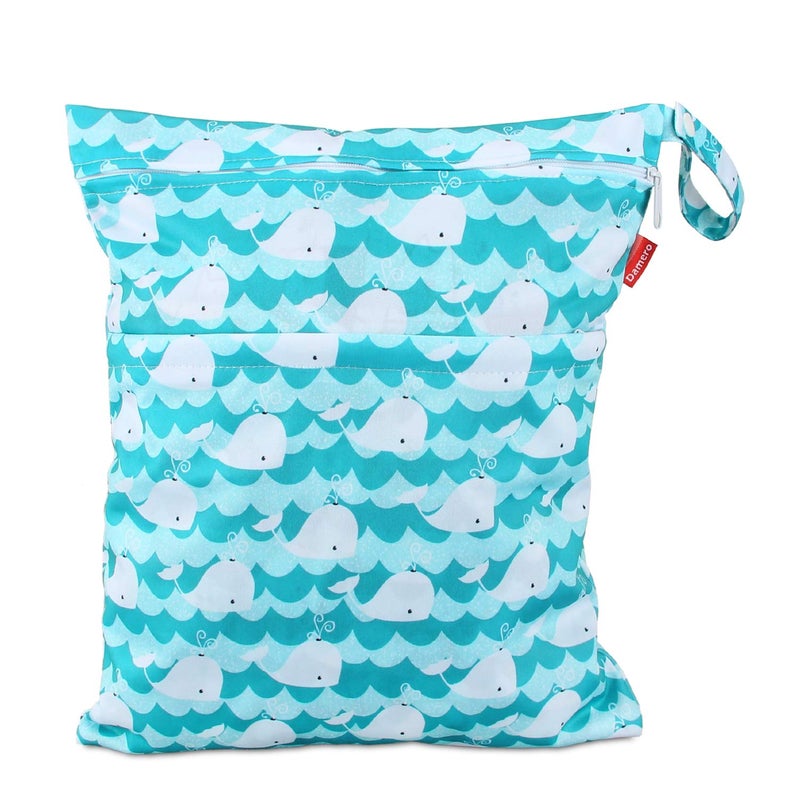 Damero Cloth Diaper Wet Dry Bag with Handle for Swimsuit Pumping Parts Wet Clothes and More Ideal for Travel Exercise Daycare Swimming Reusable and WaterResistant LargeCute Whale