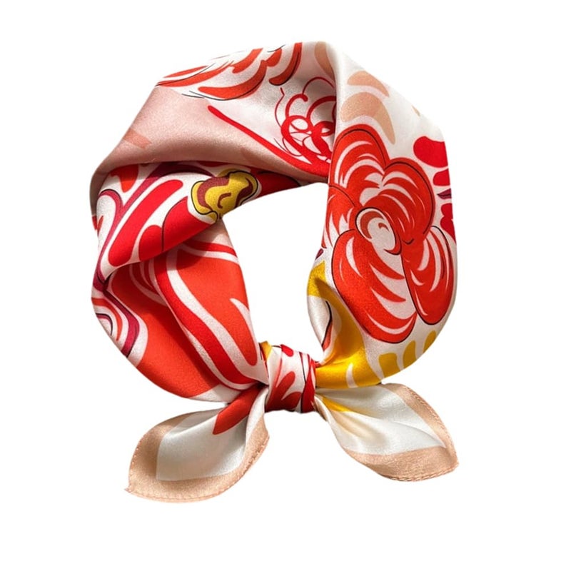 MEISEE Mulberry Silk Scarfs Women Small Square Scarf 21" x 21" Breathable Lightweight Neckerchief Headscarf (Red And White Flowers) - Image 1