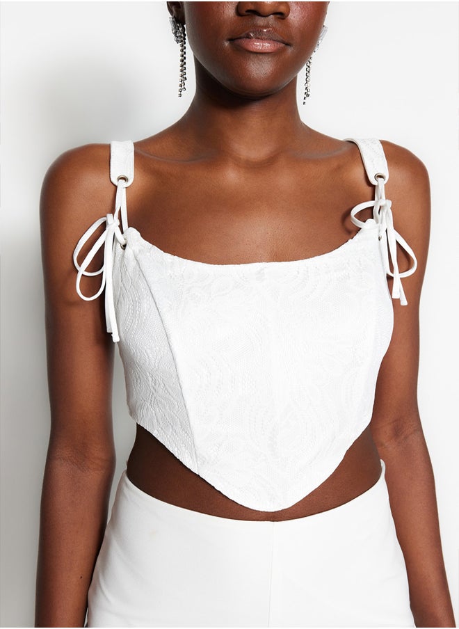 trendyol - Ecru Crop Lined Piping Lace Bustier TPRSS23BS00032 - Image 1