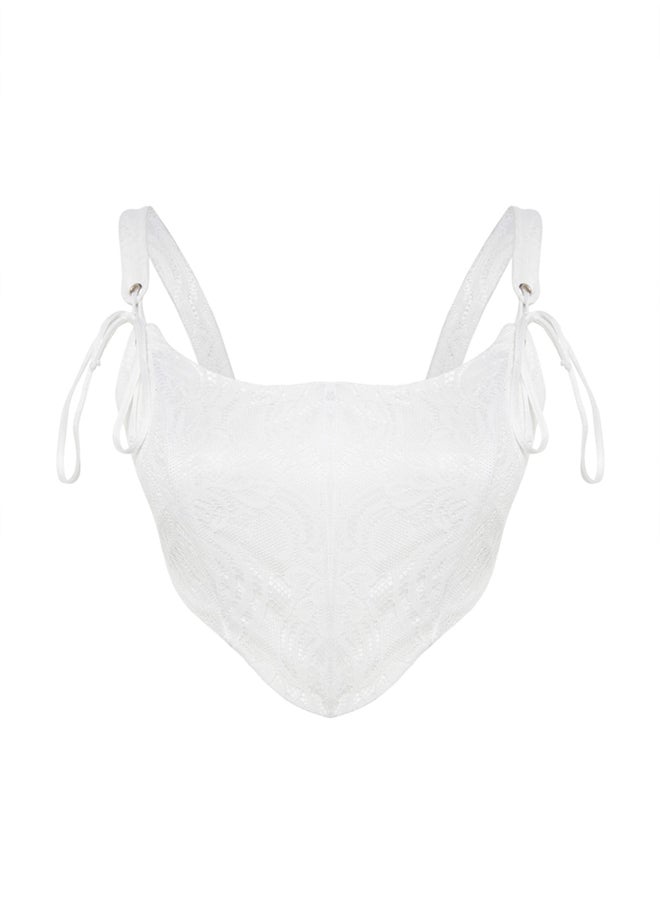 trendyol - Ecru Crop Lined Piping Lace Bustier TPRSS23BS00032 - Image 1