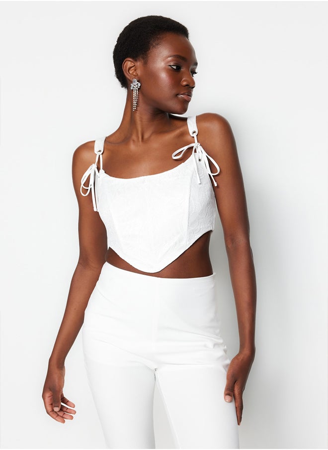 trendyol - Ecru Crop Lined Piping Lace Bustier TPRSS23BS00032 - Image 1