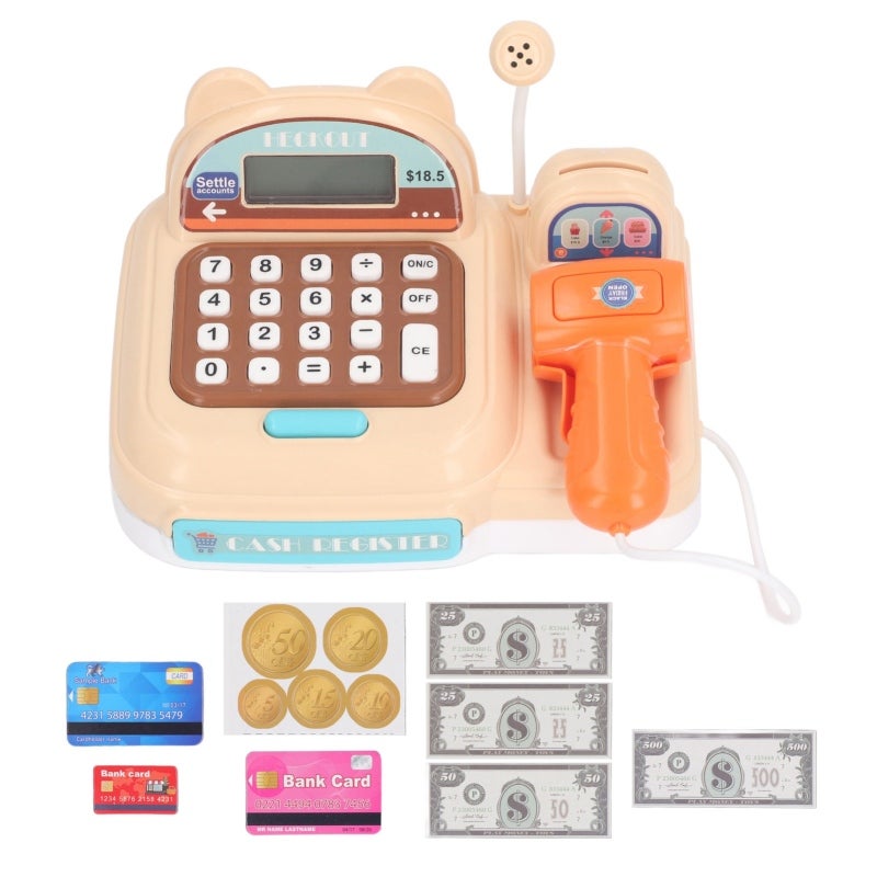 Children Play Cash Register Toy Fun Supermarket Checkout Toy with Microphone Sounds for Boys Girls Toddlers Brown - Image 1