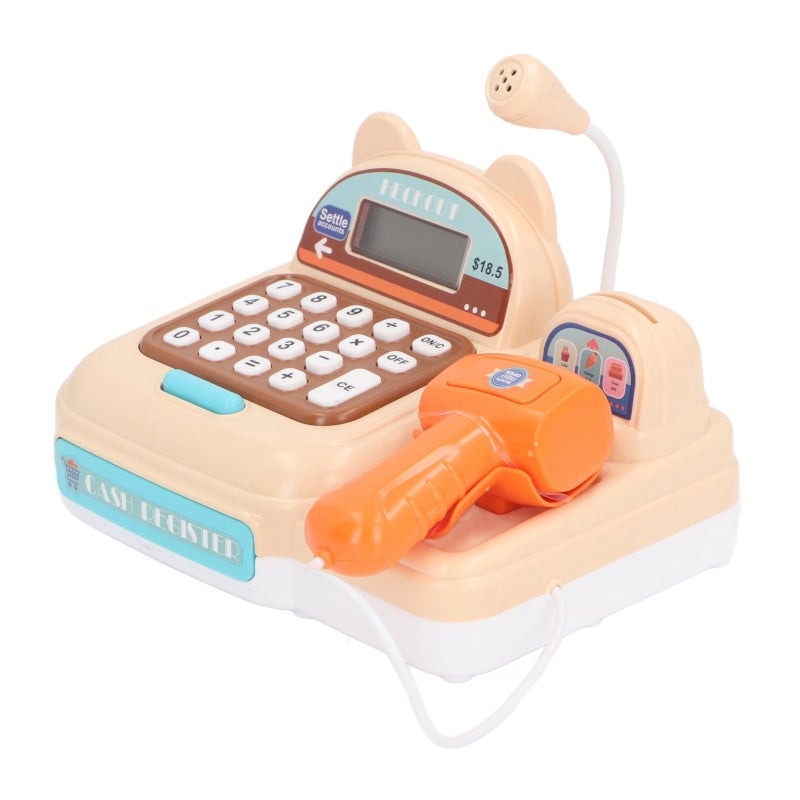 Children Play Cash Register Toy Fun Supermarket Checkout Toy with Microphone Sounds for Boys Girls Toddlers Brown - Image 4