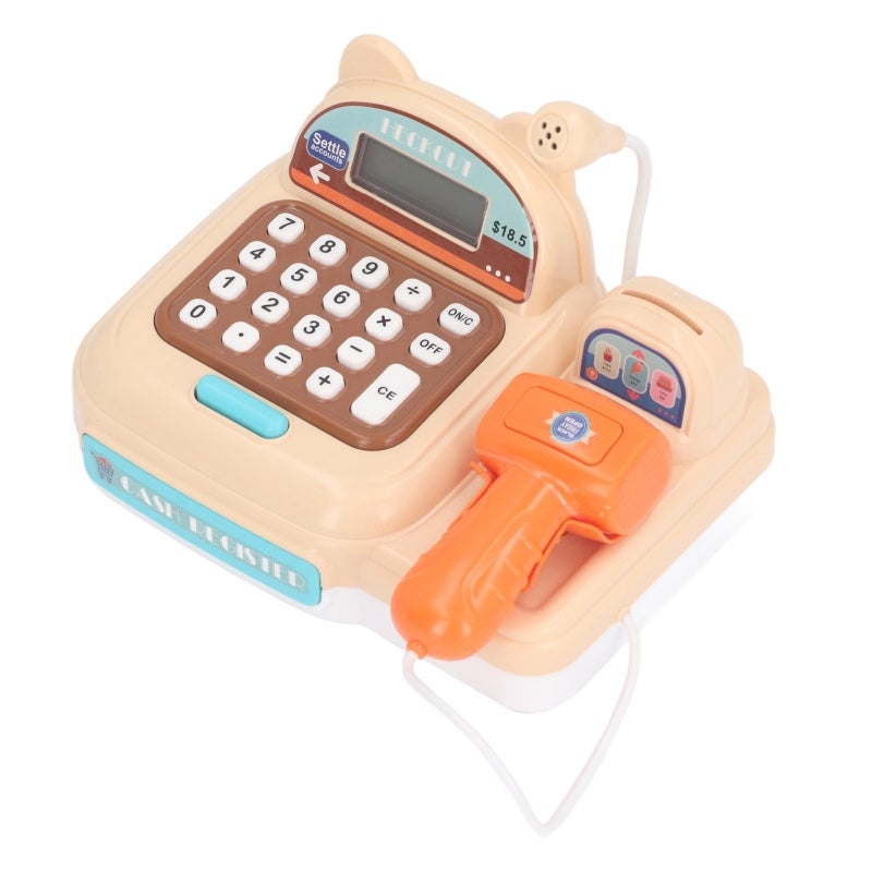 Children Play Cash Register Toy Fun Supermarket Checkout Toy with Microphone Sounds for Boys Girls Toddlers Brown - Image 3