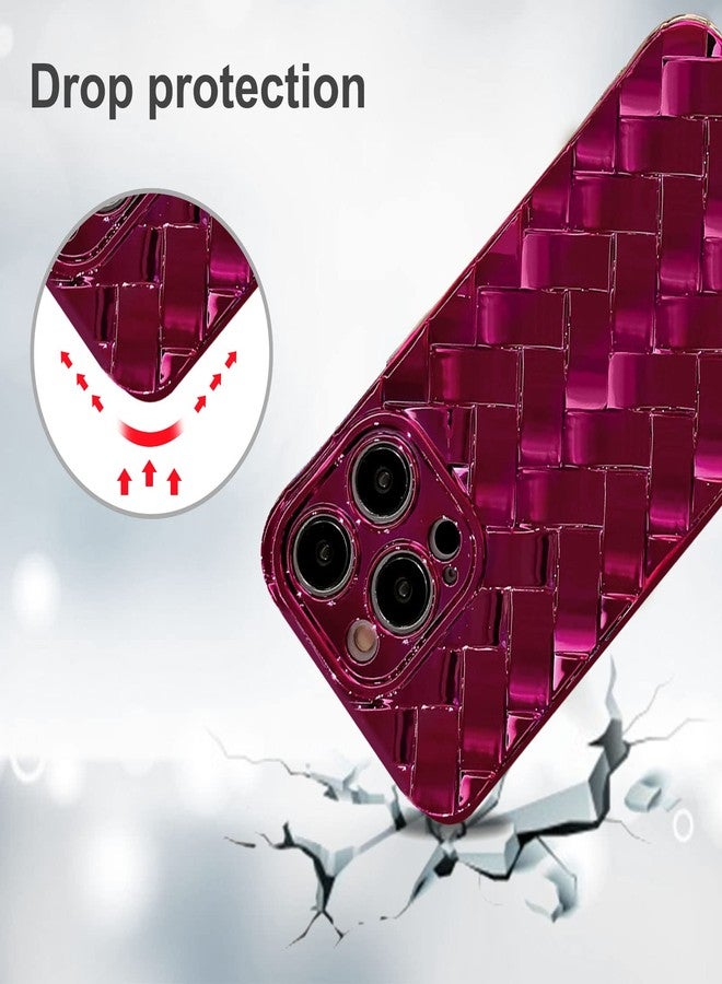MGQILING جراب MGQILING متوافق مع آيفون 14 برو ماكس - 6.7 بوصة، جراب هاتف أنيق بنمط منسوج ثلاثي الأبعاد، جراب مطبوع بنمط شبكي للنساء والفتيات، غطاء خلفي واقي للكاميرا من السيليكون الناعم المقاوم للصدمات - وردي فاقع - Image 3