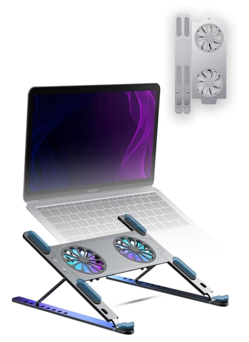 Generic - 2 in 1 Foldable Laptop Stand with Built-in Cooling Fan - Portable, Ergonomic, Adjustable, Lightweight, Multi-Level Height Settings, Compatible, Perfect Fit & Comfortable For Daily Use - Image 1