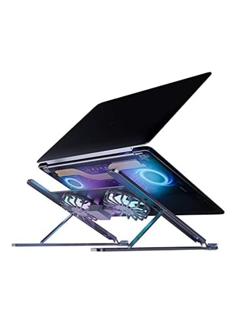 Generic - 2 in 1 Foldable Laptop Stand with Built-in Cooling Fan - Portable, Ergonomic, Adjustable, Lightweight, Multi-Level Height Settings, Compatible, Perfect Fit & Comfortable For Daily Use - Image 1