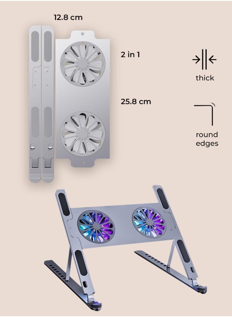 Generic - 2 in 1 Foldable Laptop Stand with Built-in Cooling Fan - Portable, Ergonomic, Adjustable, Lightweight, Multi-Level Height Settings, Compatible, Perfect Fit & Comfortable For Daily Use - Image 1