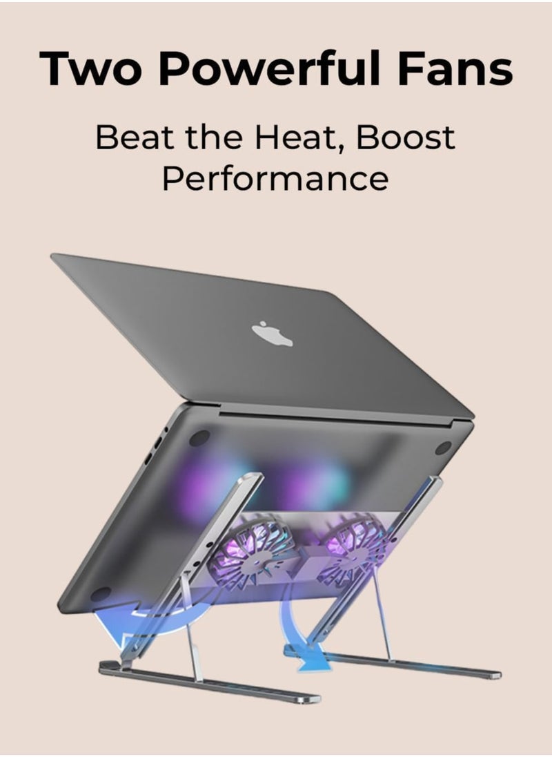 Generic - 2 in 1 Foldable Laptop Stand with Built-in Cooling Fan - Portable, Ergonomic, Adjustable, Lightweight, Multi-Level Height Settings, Compatible, Perfect Fit & Comfortable For Daily Use - Image 1