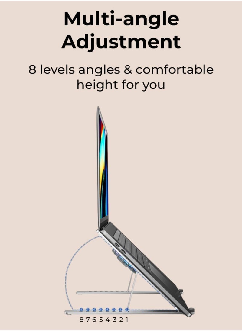 Generic - 2 in 1 Foldable Laptop Stand with Built-in Cooling Fan - Portable, Ergonomic, Adjustable, Lightweight, Multi-Level Height Settings, Compatible, Perfect Fit & Comfortable For Daily Use - Image 1