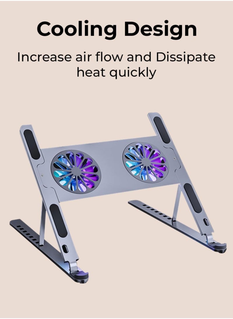 Generic - 2 in 1 Foldable Laptop Stand with Built-in Cooling Fan - Portable, Ergonomic, Adjustable, Lightweight, Multi-Level Height Settings, Compatible, Perfect Fit & Comfortable For Daily Use - Image 1