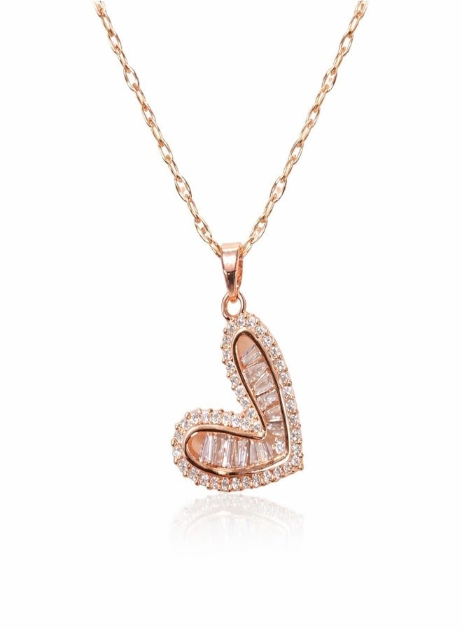 Amaal Anti Tarnish Rose Gold Heart Pendant Necklace for Women | Crystal American diamond | Chain | Neck Chains Jewellery for women Adjustable Valentine Gift for Girlfriend, Wife Stainless Steel -314 - Image 1