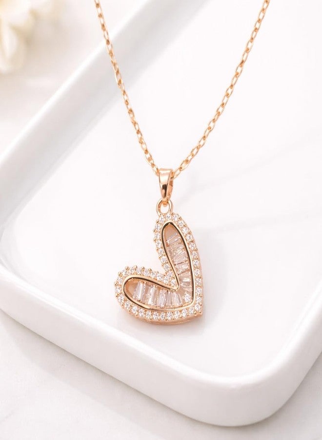 Amaal Anti Tarnish Rose Gold Heart Pendant Necklace for Women | Crystal American diamond | Chain | Neck Chains Jewellery for women Adjustable Valentine Gift for Girlfriend, Wife Stainless Steel -314 - Image 3