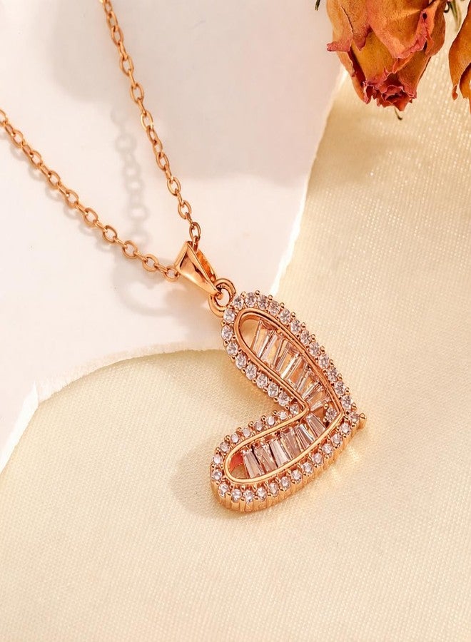 Amaal Anti Tarnish Rose Gold Heart Pendant Necklace for Women | Crystal American diamond | Chain | Neck Chains Jewellery for women Adjustable Valentine Gift for Girlfriend, Wife Stainless Steel -314 - Image 4