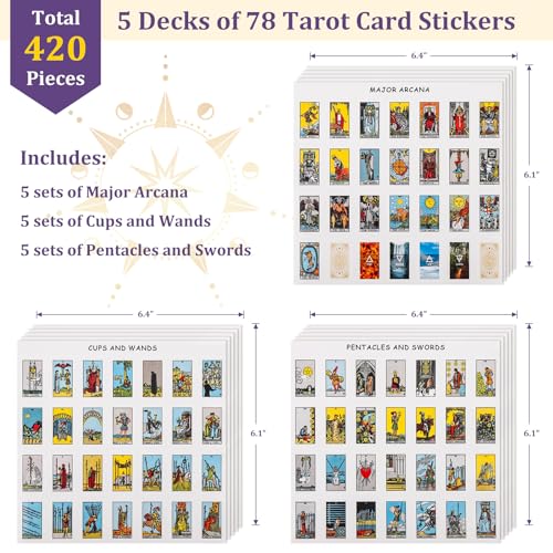 Fofeadm 420 PCS Mini Tarot Stickers for Journaling 125 x 078 Tarot Card Stickers Based on Rider Waite Tarots Deck 8 Tarot Cheat Sheet Included - Image 5