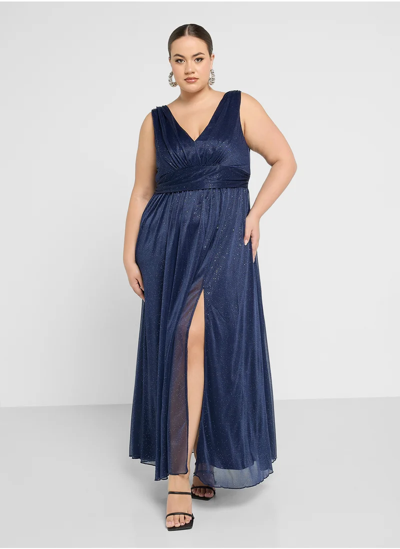 Khizana Plus size flare sleeve shimmer dress