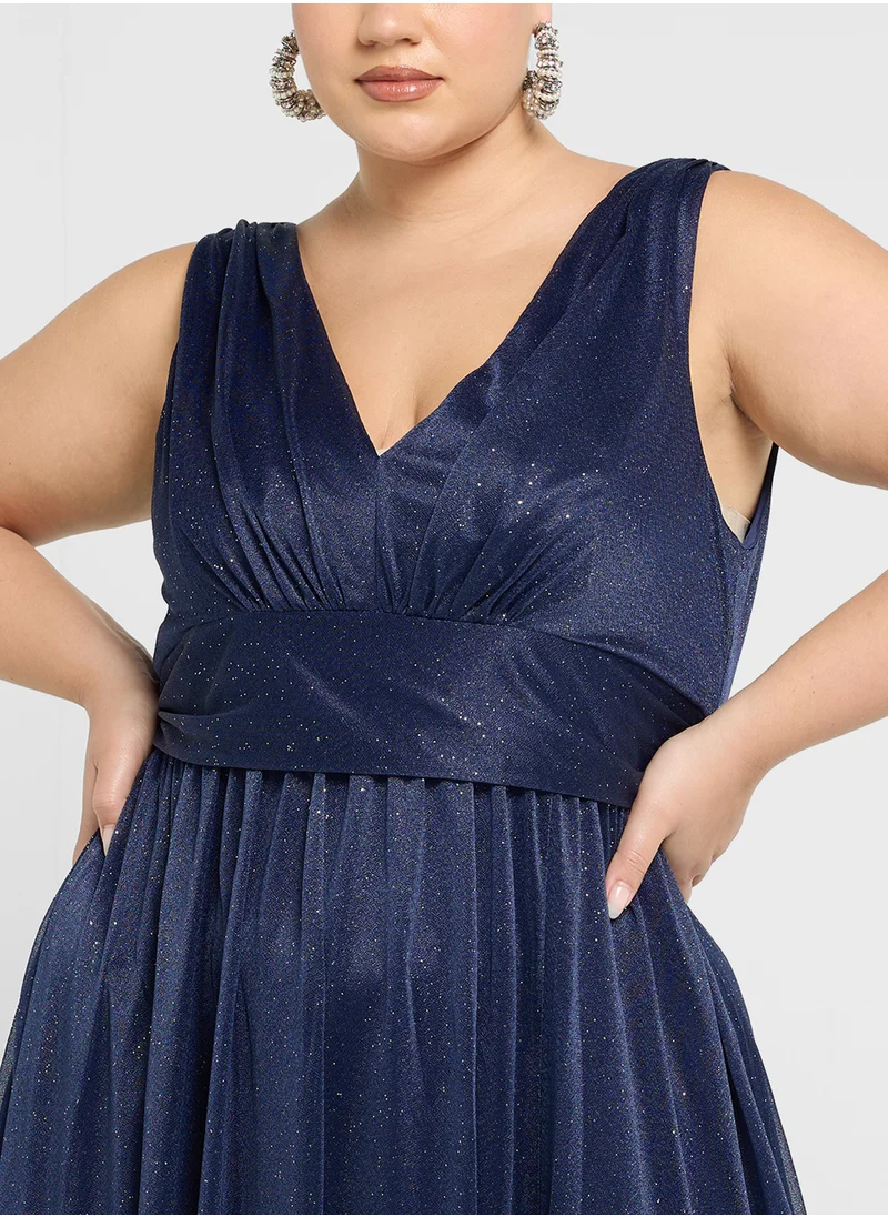 Khizana Plus size flare sleeve shimmer dress