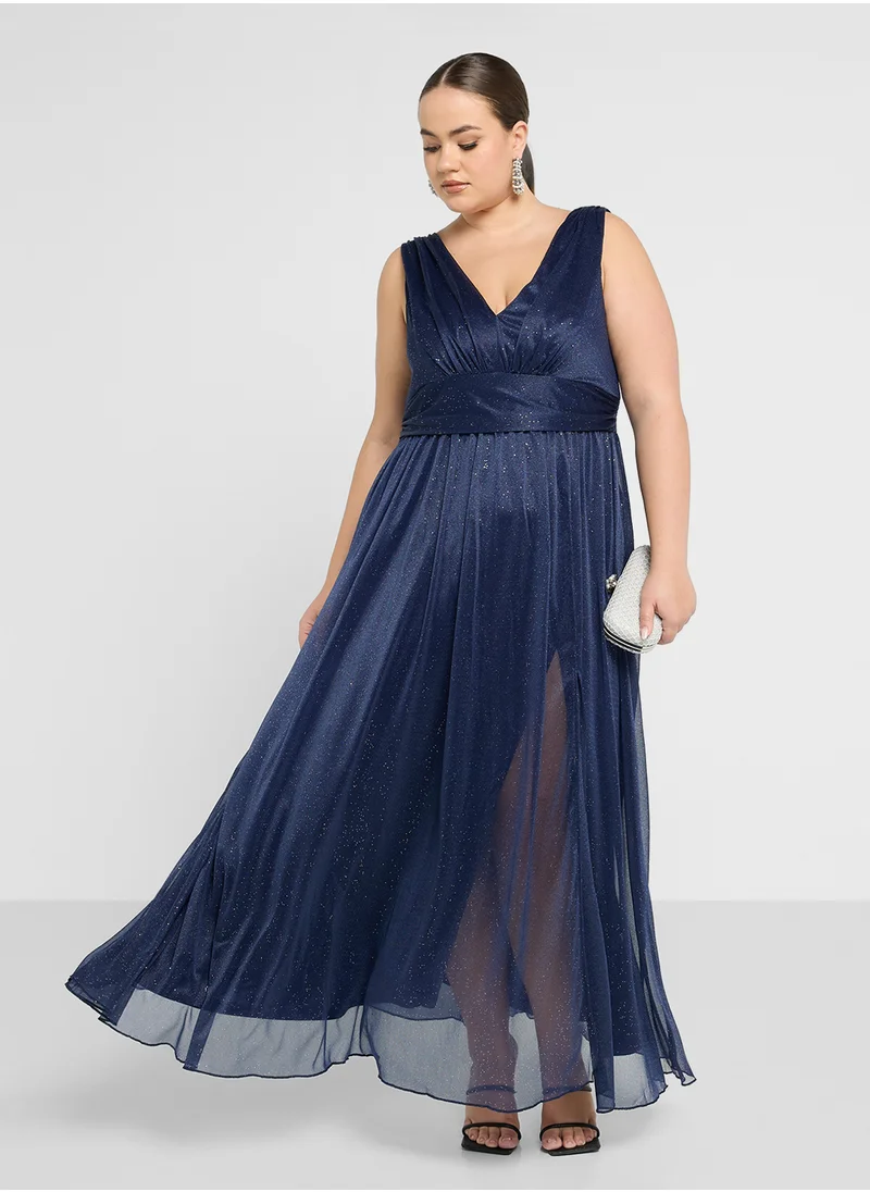 خزانة Plus size flare sleeve shimmer dress