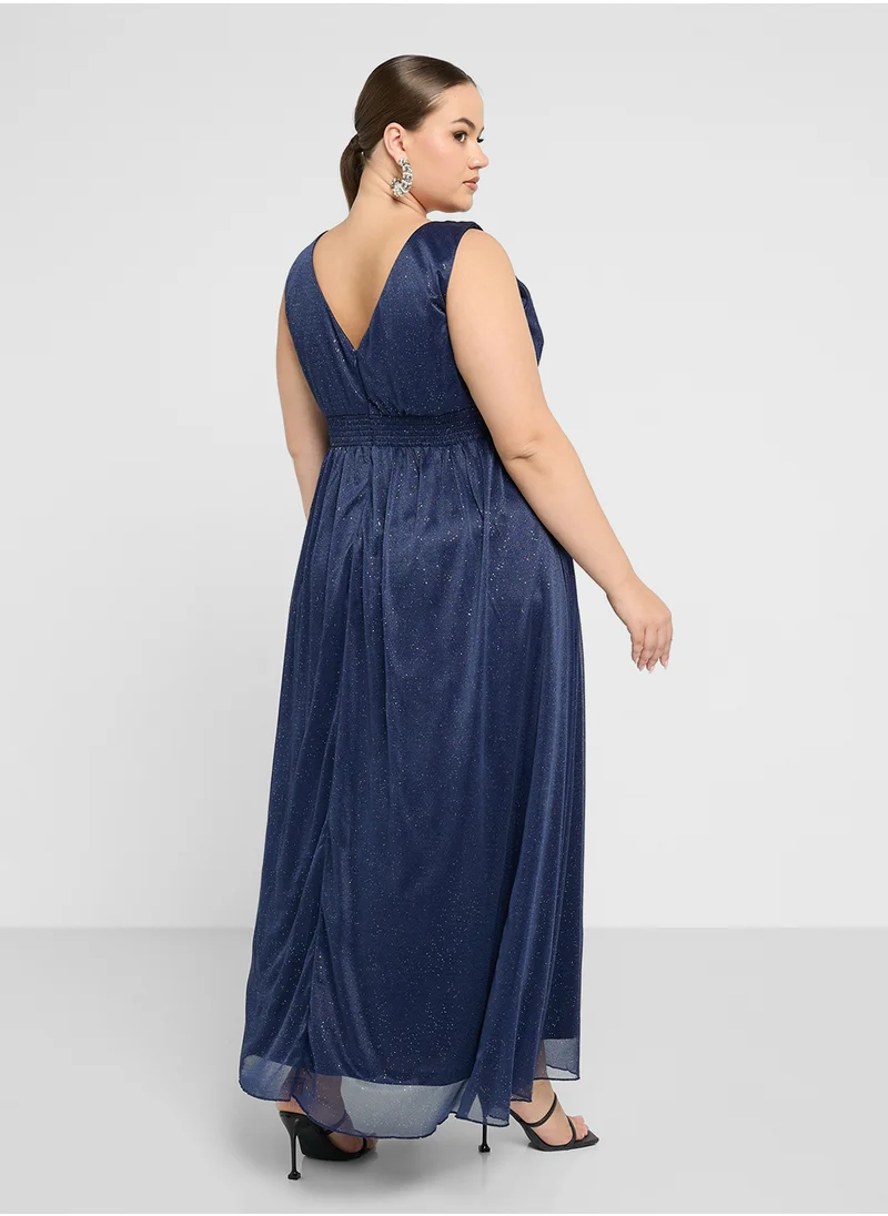 Khizana Plus size flare sleeve shimmer dress