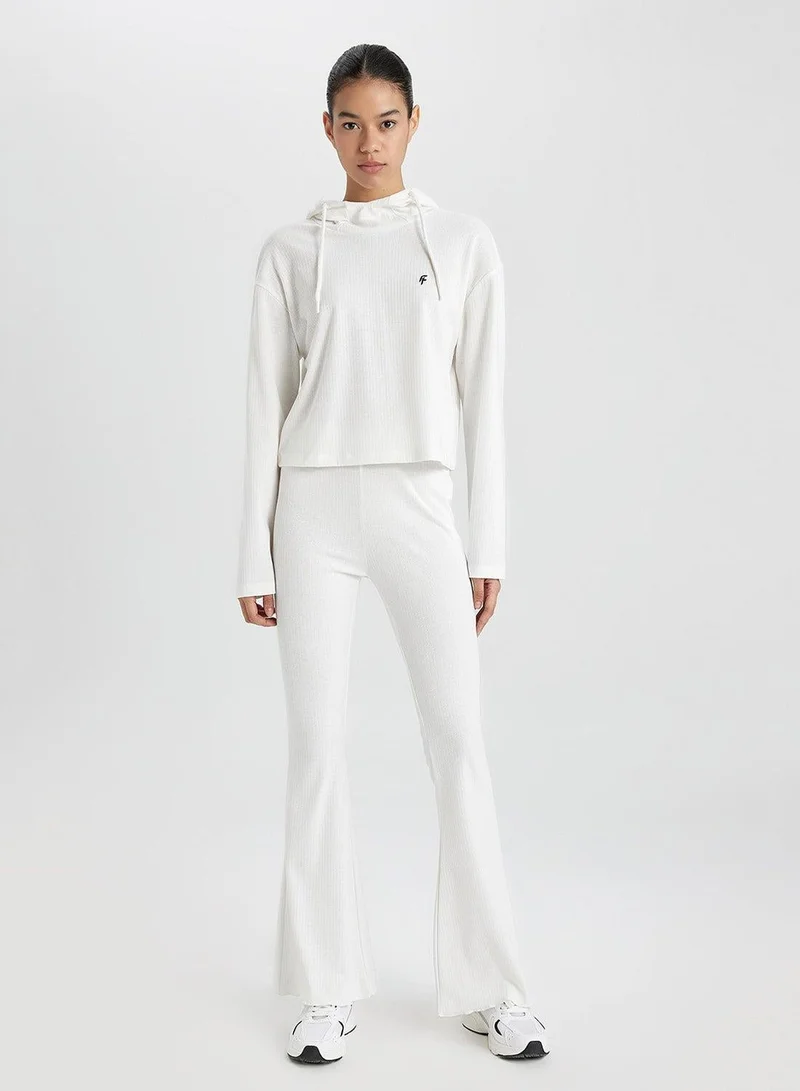 DeFacto Defactofit Standard Fit Hooded Embroidered Long Sleeve Ribbed T-Shirt