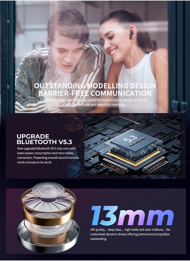 havit Portable Bluetooth Earphones, Noise Cancelling Wireless Earbuds Built-in Mic Calls, Suitable for Travel, Office and Entertainment Use  - Image 3